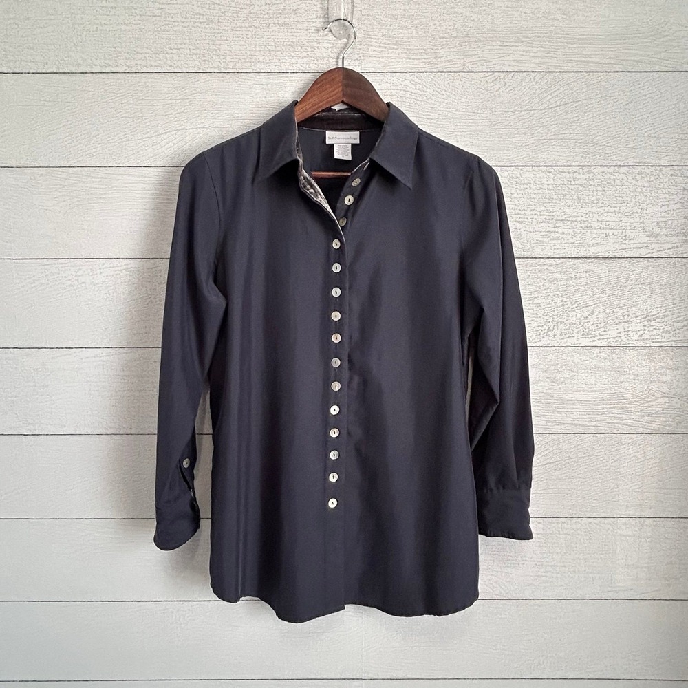 Soft Surroundings Button Front Tunic Blouse Velvet‎ Trim Size Petite Small